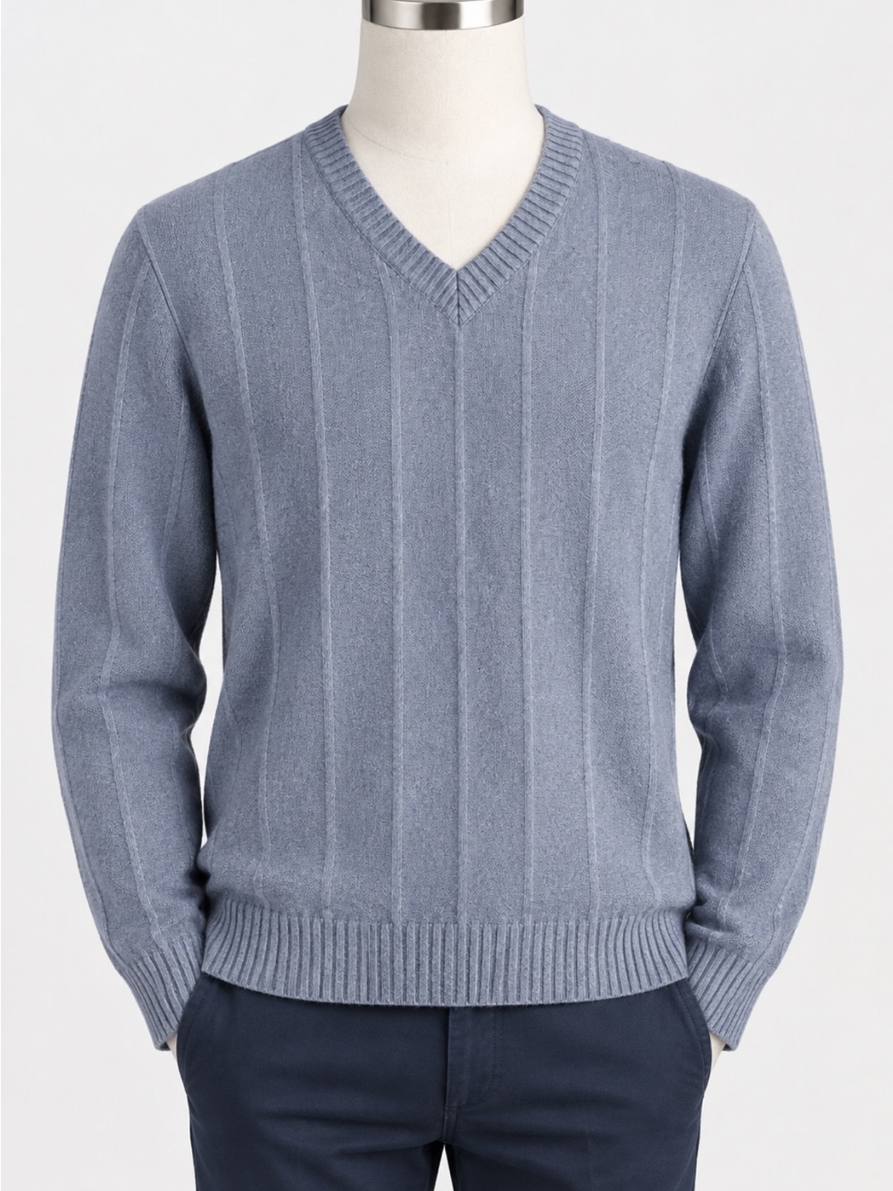 Ashworth Men's Merino Angora V-Neck Sweater in Light Blue-Gray Size M